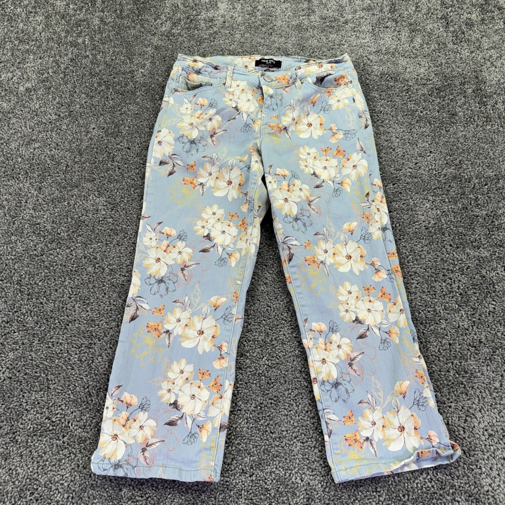 Nine West Chrystie Capri Womens 6 Blue Floral Denim Jeans